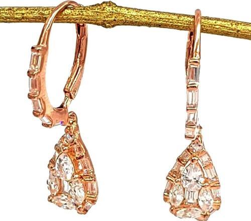 Baget Kesim Taşlı Gümüş Rose Altın Kaplamalı Küpe