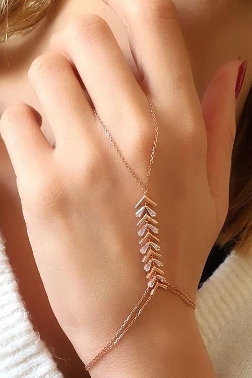 Baget Zirkon Taş Detaylı Gümüş Rose Sahmeran