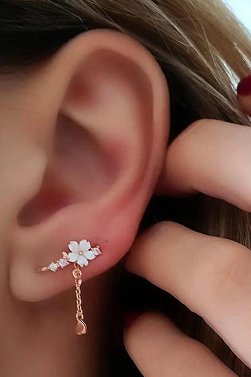 Hem Earcuff Hemde Sıkıştırmalı Kıkırdak Küpesi El İsi Manolya Gümüş Rose Tek Küpe