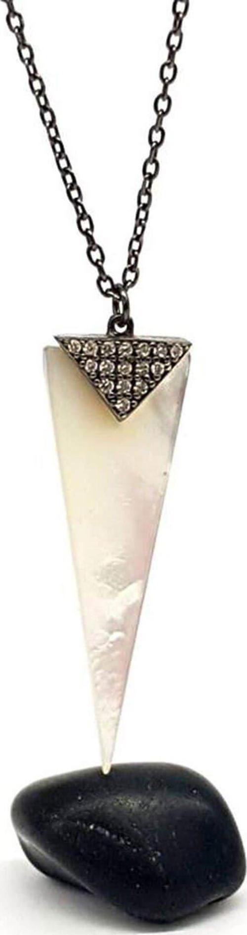 Doğal Sedef Taşlı Tasarım Gümüş Kolye