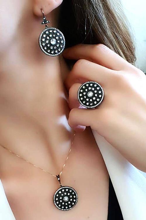 Elmas İsciligi Zirkon Taşlı 925 Ayar Gümüş Rose Lüks Set Takım