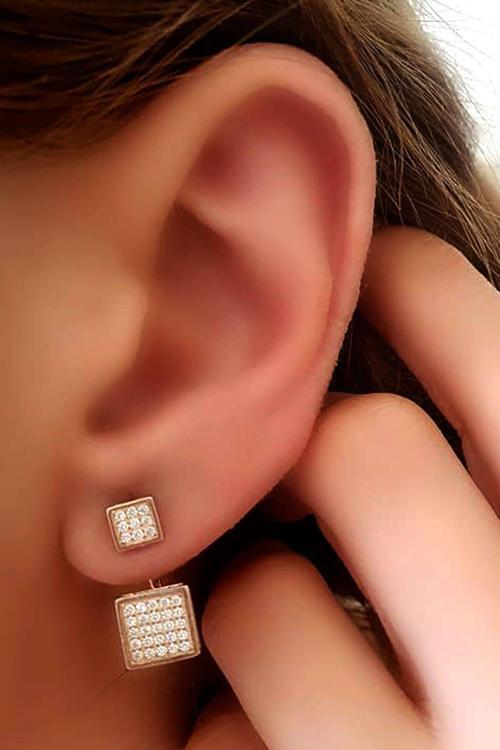 İtalyan Tasarımı Gümüş Rose Earcuff Çift Küpe