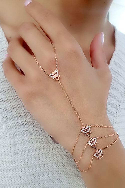 Kelebek Figürlü 925Ayar Gümüş Üzerine Rose Altın Kaplama Şahmeran