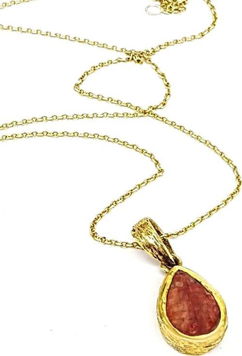 Kök Yakut Taşlı El Yapısı Gümüş Üzerine Altıın Kaplamalı Kolye