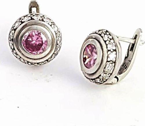 Pembe Ve Beyaz Zirkon Taşlı Gümüş Bayan Küpe