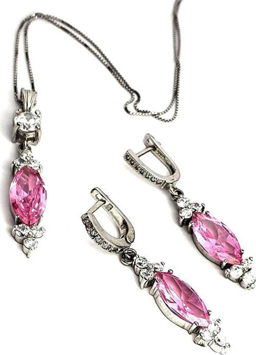 Pembe Zirkon Taşlı Gümüş Lüks Takı Seti