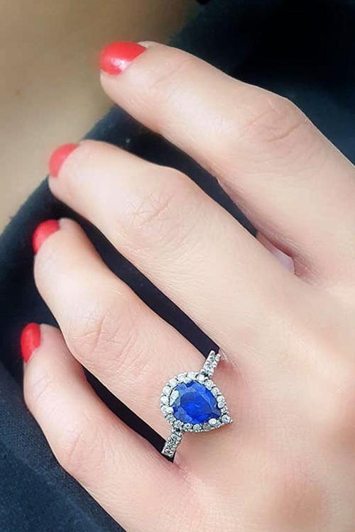 Lacivert Zirkon Taşlı 925Ayar Gümüş Damla Yüzük