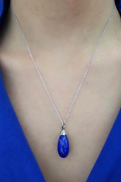 Lapis Taşlı Gümüş Tasarım Kolye Ucu