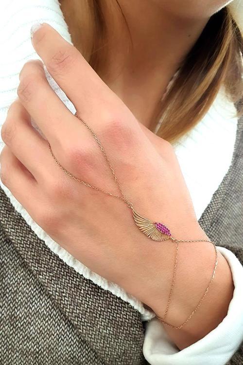 Melek Kanadı Figürlü 925Ayar Gümüş Üzerine Rose Altın Kaplama Trend Şahmeran