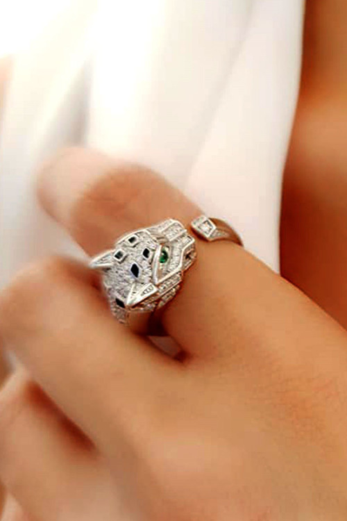Pırlanta Işıltısında Zirkon Taşlı Gümüş Ayarlanabilir Kaplan Yüzük