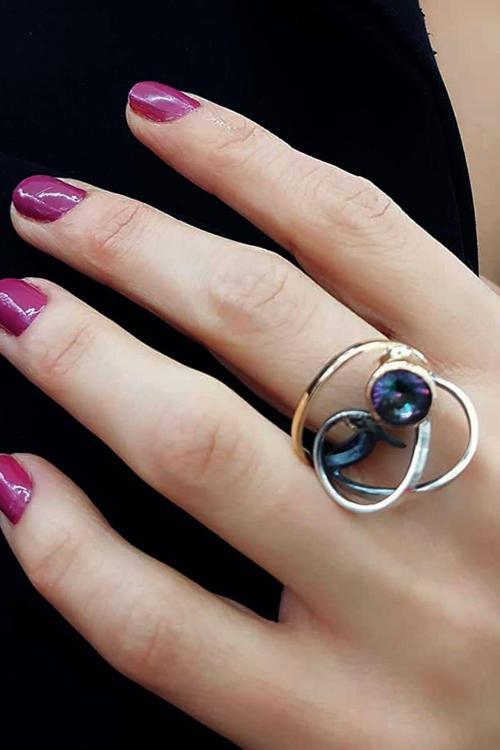 Mistik Topaz Taşlı Tasarım Gümüş Yüzük