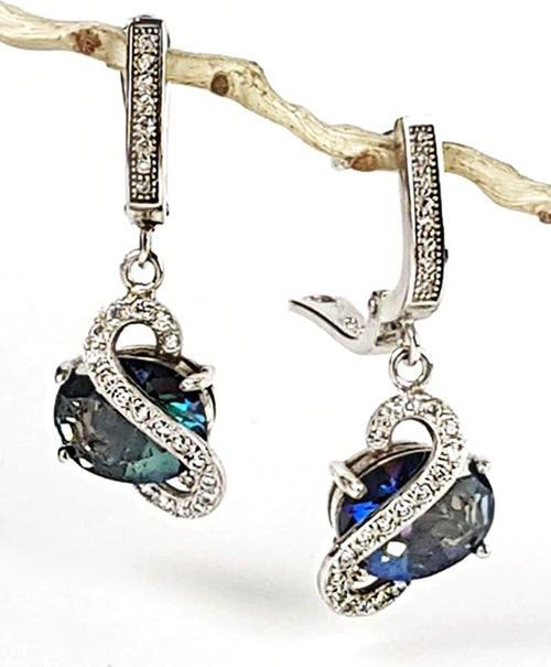 Mistik Topaz Ve Zirkon Taşlı Lüks Gümüş Küpe