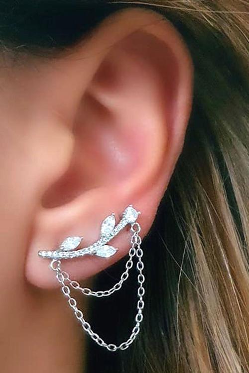 Pırlanta Işıltısında Zirkon Taşlı Gümüş Tasarım Earcuff Tek Küpe