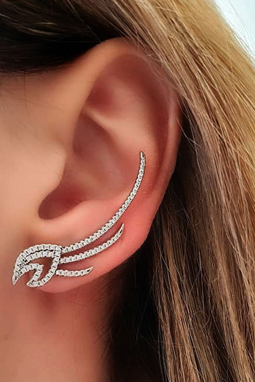 Pırlanta Işıltısında Zirkon Taşlı Gümüş Tek Earcuff Küpe
