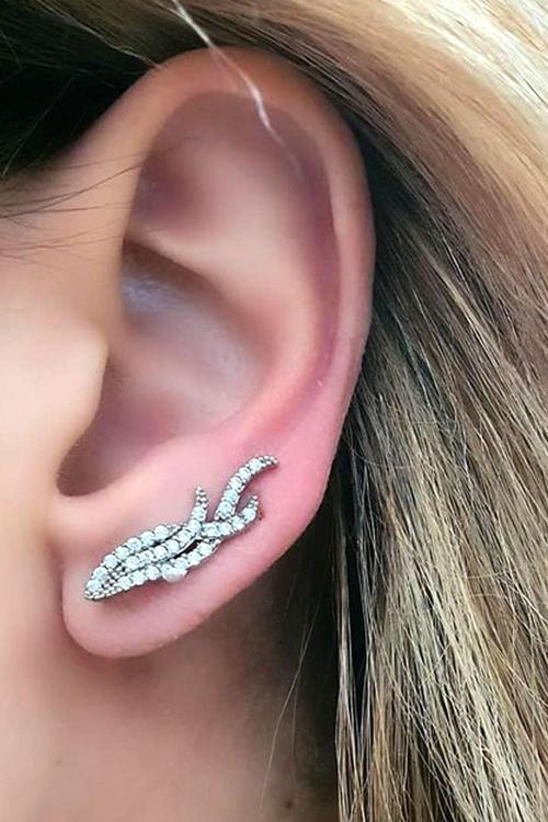 Pırlanta Işıltısında Zirkon Taşlı Gümüş Tek Earcuff Küpe
