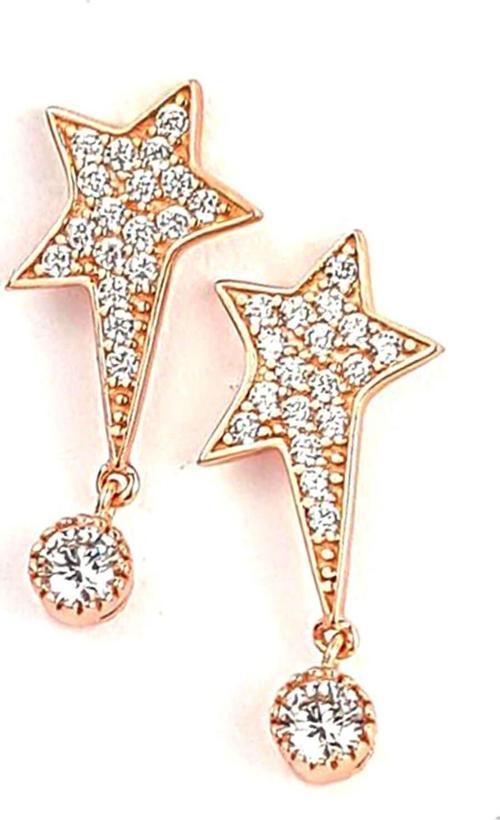 Pırlanta Işıltısında Zirkon Taşlı Yıldızlı Gümüş Bayan Küpe