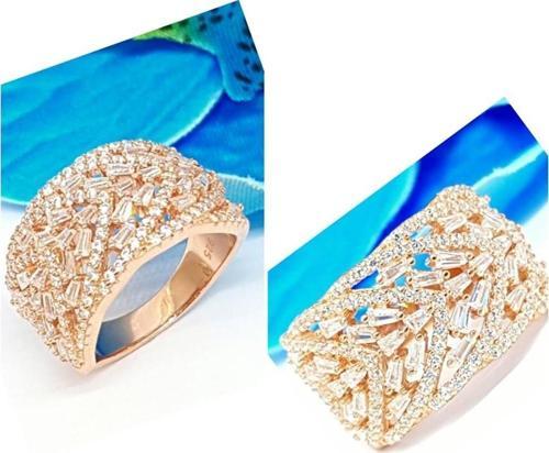 Swarovski Taşlı İtalyan Tasarımı 925 Ayar Gümüş Rose Yüzük