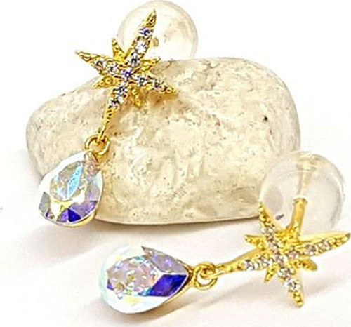 Swarovski Taşlı Kutup Yıldızı Figürlü Minimal Gümüş Küpe