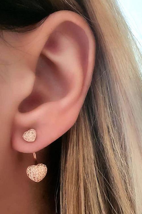 Şampanya Rengi Sitrin Taşlı Gümüş Rose Earcuff Cift Küpe