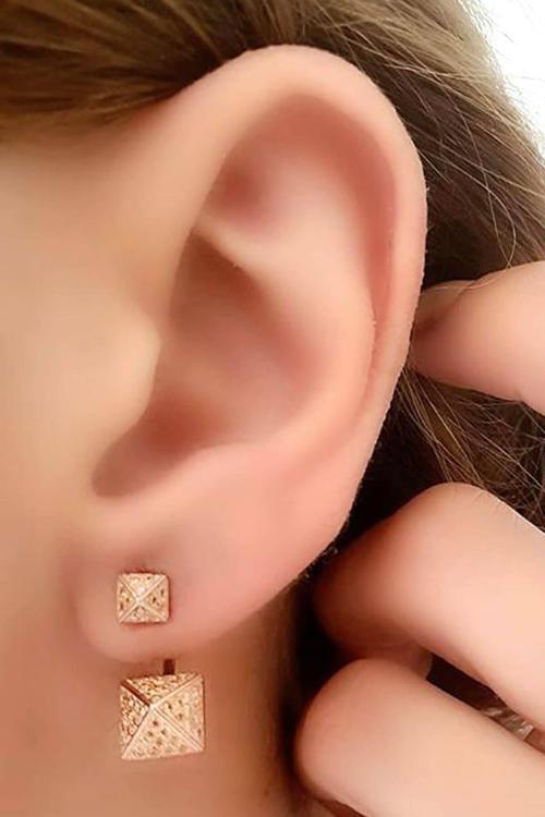 Sitrin Taşlı Gümüş Rose Earcuff Tasarım Cift Küpe