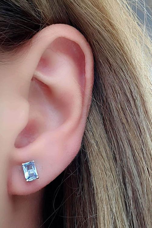 Sky Diamond Blue Creative Sapphire 925 Ayar Gümüş Tek Taş Küpe