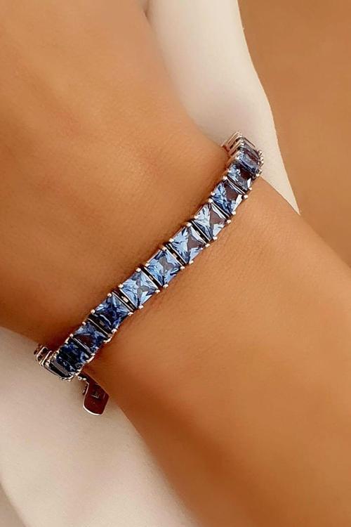 Sky Diamond Blue Creative Sapphire 925Ayar Gümüş Lüks Su Yolu Bileklik
