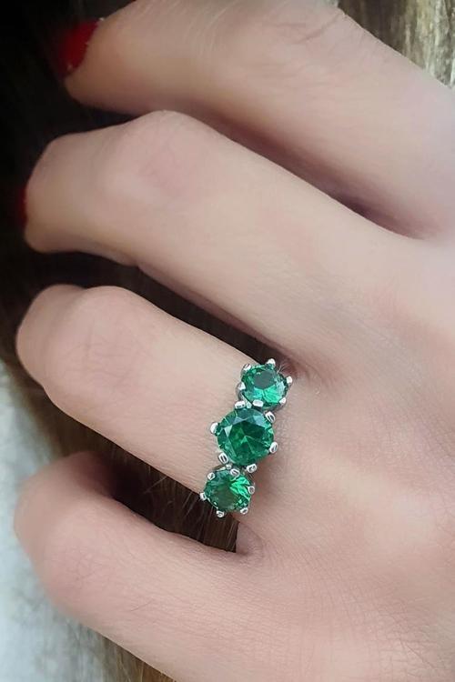 Sky Diamond Green Creative Rubies 925 Ayar Gümüş Tria Yüzük