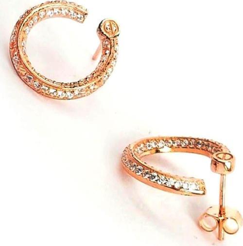Spiral Lüks Zirkon Taşlı Gümüş Üzerine Rose Altın Kaplamalı Küpe