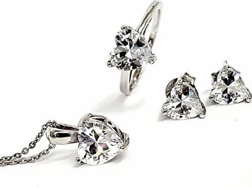 Swarovski Taşlı Gümüş Kalp Takı Seti