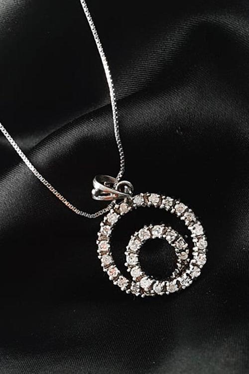 Zirkon Taş Detaylı İtalyan Tasarımı 925 Ayar Gümüş Lüks Spiral Kolye