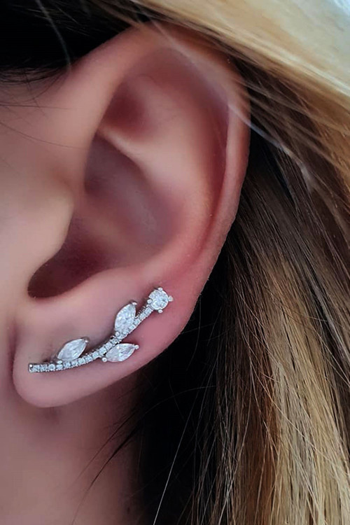 Zirkon Taşlı Pırlanta Işıltısında Gümüş Tek Earcuff Küpe