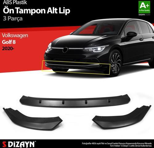 VW Golf 8 ABS Plastik Ön Tampon Alt Lip 3 Prç. 2020 Üzeri A+Kalite