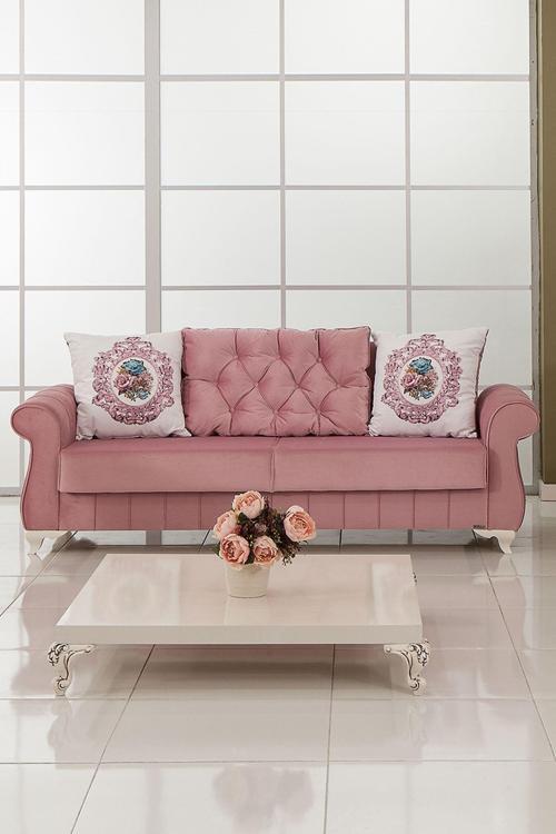 Bianco Üçlü Kanepe Yataklı/Sandıklı - Pembe