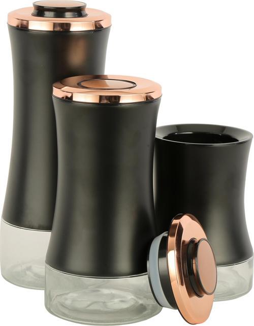 3lü Cam Kavanoz Seti Saklama Kabı Rose Siyah