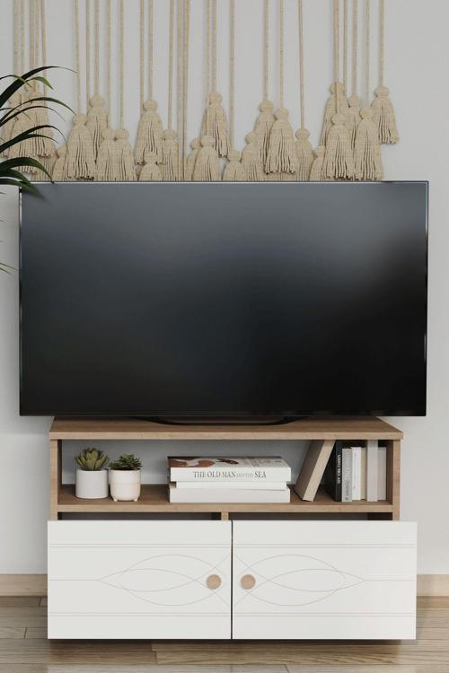 Alvin 90X40 2 Kapaklı Tv Sehpası - Sarı Meşe