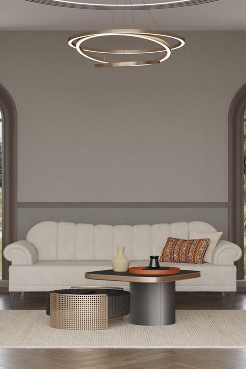 Dolce Salon&Oturma Odası Üçlü Kanepe Yataklı - Krem
