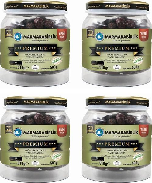 Premium XL Siyah Zeytin 500 gr Cam Pet x 4 Adet