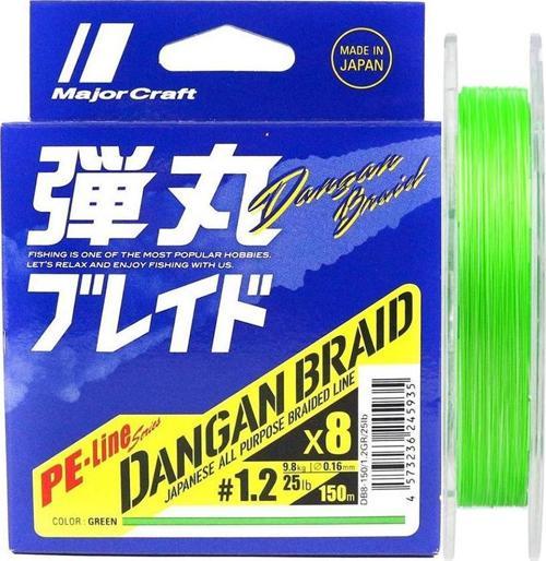 Dangan Braid 8X İp Misina PE 1.2 0.16mm 25lb/9.8kg 150mt Yeşil
