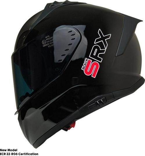 Motosiklet Kask Ece 22.R06 Sertifikalı Double Vizör Fiber Motor Kaskı Full Face Yeni Sezon Black Srx