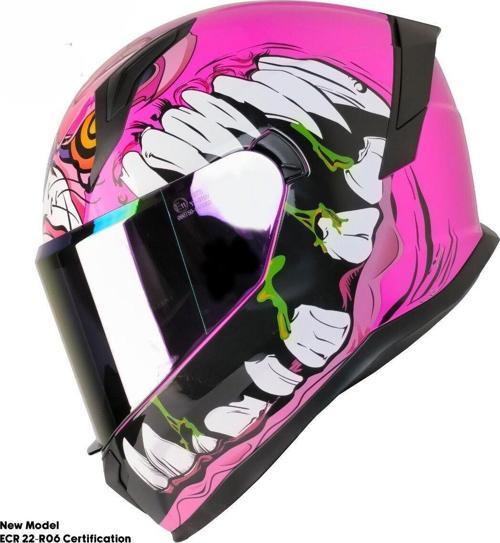 Motosiklet Kadın Kaskı 22.R06 Sertifikalı Güneş Vizörlü Fiber Kask Full Face Motor Kask Horus Lady