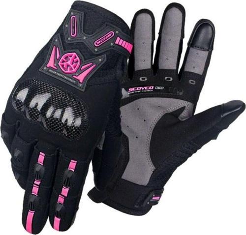 Motosiklet Korumalı Yazlık Eldiven Karbon Fiber Telefon Dokunmatikli Motor Eldiveni Pink