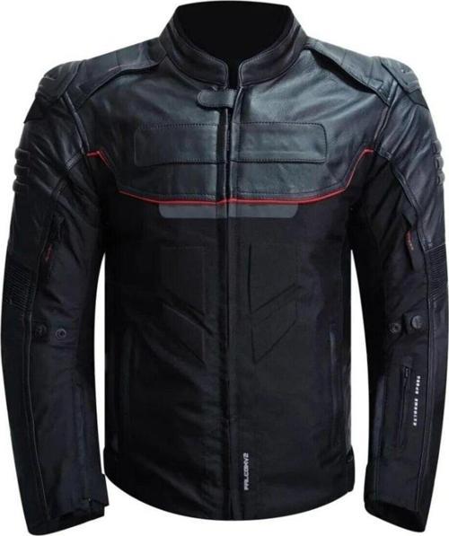 Motosiklet Montu Reflektörlü 4 Mevsim Maxdura Ve Deri 600-D Kumaş Mont Falcon Leather Siyah