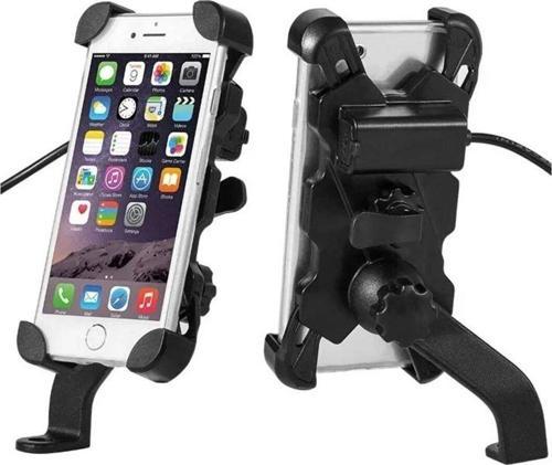 Motosiklet Şarjlı Telefon Tutucu Scooter Unıversal Metal Ayna Ve Gidon Bağlantı Aparatlı