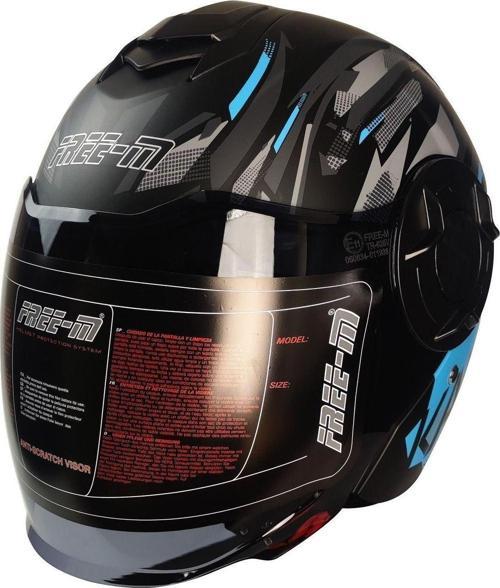 Motosiklet Yarım Kask Double Güneş Vizörlü Siyah Ece Sertifikalı Abs Material Motor Kaskı Turkuaz