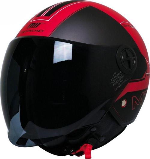 Motosiklet Yarım Kask Siyah Vizör R22.06 Sertifika Fiber Material Desing Red  Motor Kaskı