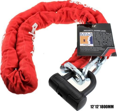 Motosiklet Zincir Halat Çelik Asma Kilit 1 Metre 80Cm (180Cm)X 12Mm Kırmızı Kumaş Kaplı Motor Kilidi