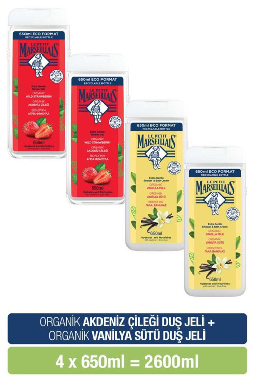 Akdeniz Çileği + Vanilya Sütü Duş Jeli Avantajlı Paket 650 ml x4