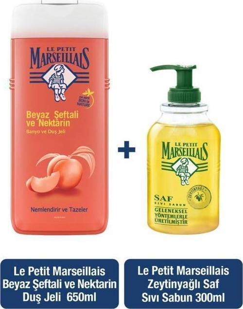 Duş Jeli Beyaz Şeftali & Nektarin 650 ml + Zeytinyağı Sıvı Sabun 300 ml