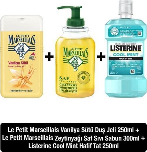 LPM Sıvı Sabun Zeytinyağı 300ML + Duş Jeli Vanilya Sütü 250 ml +Listerine Cool Mint Hafif Tat 250 ml