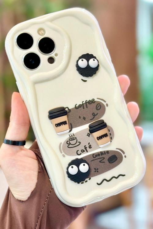 iPhone 13 Pro Kahve Kurabiye Desenli 3 Boyutlu Şirin Parlak Tasarım Cookie Kılıf